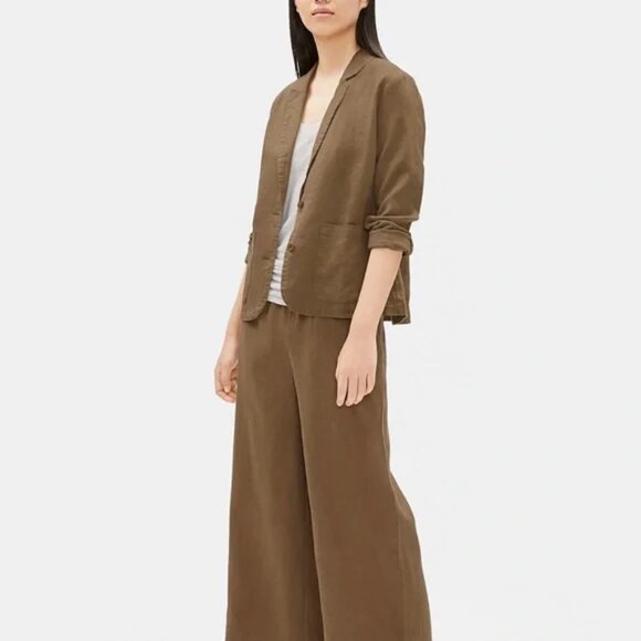Eileen Fisher Organic Linen Notch Collar Blazer Jacket In Pine Needle Sz M - Picture 2 of 7